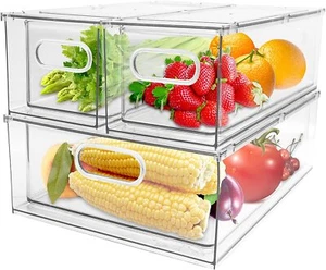 3-Pack Clear Fridge Drawer Organizer Bins - Pull-Out Storage Containers - Picture 1 of 6