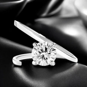 Anillo de compromiso 1,00 quilates IGI cultivado en laboratorio corte redondo diamante oro blanco 14 k talla 5 6 - Imagen 1 de 8