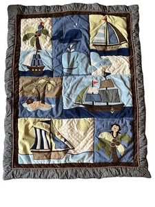 Nojo Nautical Baby Quilt 33" X 40.75" With Appliqué & Soft Plush Accents Cotton - Picture 1 of 10