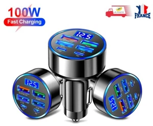 Chargeur Allume Cigare Rapide Affichage numérique 4USB + 2PD 12-24V 100W 6 ports - Zdjęcie 1 z 9