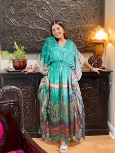 Summer Maxi Kaftan For Women Teal Blue Boho Gypsy Hippie Coverup Dress L-2X - Picture 1 of 5