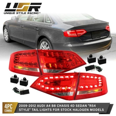 DEPO Real OEM RS4 Look LED Red/Clear 4PCS Tail Light 09-12 Audi A4 B8 4D Sedan - Image 1 of 4