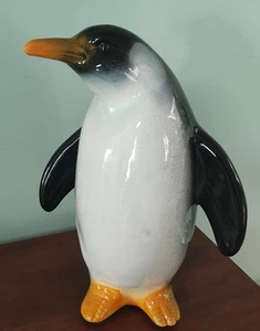 Large 12" H x 9" W King Penguin statue figurine Porcelain White, Black, Yellow - Picture 1 of 11