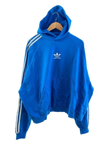 BALENCIAGA Felpa con Cappuccio 1 Cotone Blu 729322 x Adidas 22AW Vestibilità Grande Usata