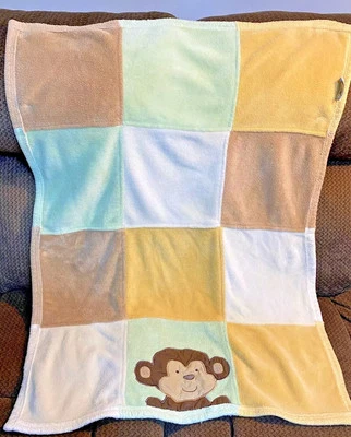 Manta de cuna de bebé M7 vintage TIDDLIWINKS retazos marrón mono felpa Minky Foto 1 de 3
