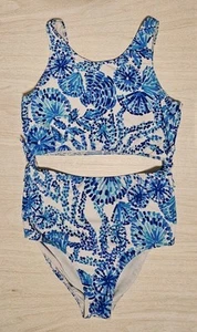 LILLY PULITZER MONOKINI SIZE 14 HARD TO FIND BLUE SHELL PRINT & STYLE WORN 2X - Picture 1 of 5