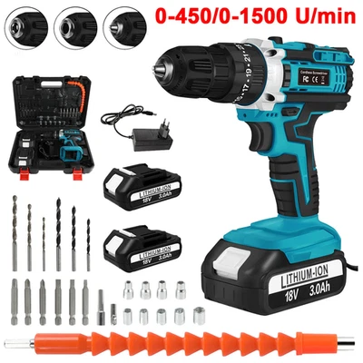 3 in 1 Akkuschrauber Set Akku-Schlagbohrschrauber mit 2x 3,0Ah Akkus und Koffer - Bild 1 von 4