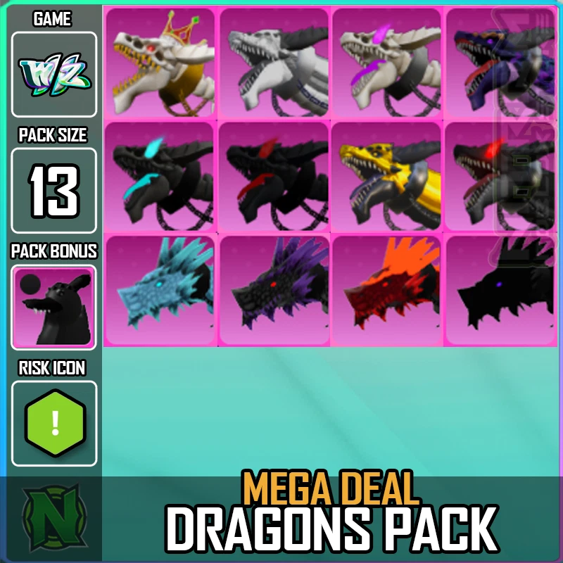 Roblox World Zero WZ - 13 PACK - MEGA DRAGONS PACK - PACK BONUS: RUBBER DUCKY !