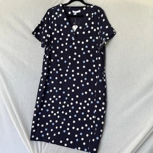 W.Lane Linen Blend Polka Dot Dress Navy Blue White Size 14 - Picture 1 of 9