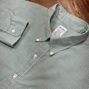 Vintage Brooks Brothers Makers Shirt Men’s 17.5 Green Checked Plaid Relaxed Fit - Picture 1 of 8