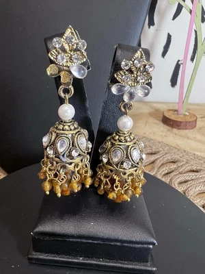 kundan flower jhumka 耳环 Fairycore Witchcore Prom NYE  — 第 1/4 张图片