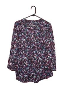 Maurices Womens Blouse Black Multicolor Dots Size XL Sheer 3/4 Roll Tab Sleeves - Picture 1 of 5