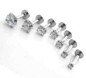 16G 1/4" Triple Forward Helix Stud Earrings 2-5m Prong Set Tragus Piercing Ring