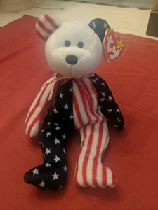 Ty Beanie Baby Spangle der patriotische Bär von 1999 nicht mehr produziert mit Etikett - Bild 1 von 1