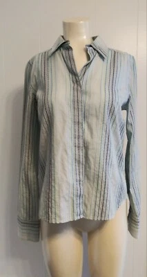 Camisa de vestir a rayas con botones Indigo Palms manga larga para mujer talla mediana Foto 1 de 4