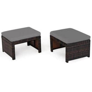 Costway Outdoor Rattan Ottoman Seat/Foot Rest 19.5" x 11" x 15.5" w/Grey Cushion - Picture 1 of 4