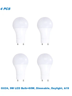 4 Bulbs,  9W (60W Equivalent), Dimmable,A19 LED,Daylight 5000K,GU24 Base Bulb - Image 1 of 2