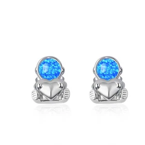 Hawaii Blue Fire Opal Astronaut Love Stu Earrings Silver Filled For Women Girls - Picture 1 of 7