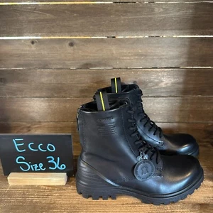 New Womens Ecco Tredtray Highcut Black Leather Ankle Boots Size 36 US 5-5.5 M - Picture 1 of 6
