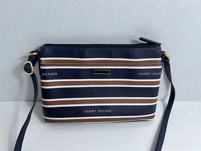 Tommy Hilfiger Bolso de Mano Cartera Bandolera Pequeño Cuero Sintético Azul Marino Marrón Blanco Foto 1 de 4
