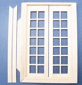 Glasierte Holz Doppel Fenstertüren & Rahmen Tumdee Maßstab 1:12 Puppenhaus DIY 110 - Bild 1 von 10