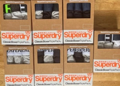 Superdry Men’s Classic Boxer Premium Triple-Pack Navy Black M L XL