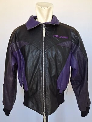 Chaqueta Polaris vintage de cuero para moto de nieve para mujer negra púrpura cremallera completa motociclista L Foto 1 de 4