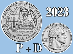 2023 P&D American Women Quarters - ELEANORE ROOSEVELT JUEGO DE 2 MONEDAS SIN CIRCULAR EE. UU. Como nuevo - Imagen 1 de 4