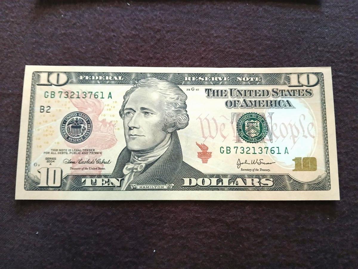 Bille Nua 10 Dollar Fillte Uncirculated $10 US Federal Reserve Small