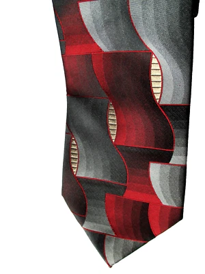 Concepts By CLAIBORNE мужской черный/серый/бордовый шелковый геометрический галстук ручной работы  - Изображение 1 из 4