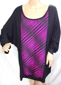 Covington Women Plus Size 3x Black Purple Geo Tunic Top Blouse Shirt Sweater - Picture 1 of 12