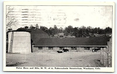 1914 MWA TUBERCULOSIS SANATORIUM WOODMEN COLORADO DAIRY BARN SILO POSTCARD P3154 - Image 1 of 2