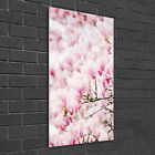 Wand-Bild Kunstdruck aus Hart-Glas Hochformat 50x100 Magnolie Blumen