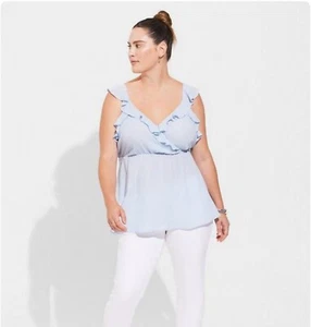 TORRID Peplum Georgette Ruffle Surplice Tank Top Baby Blue Adjustable Straps 2x - Picture 1 of 8