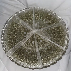 4 Gold Artistic Accents Hand Decorated Lace Embossed Glass Dinner Plates Turkey - Picture 1 of 15