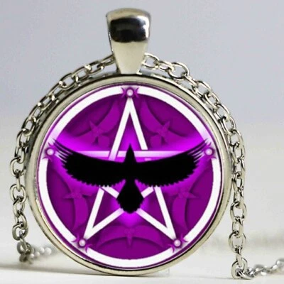 RAVEN PENTAGRAM WICCA PAGAN PURPLE OCCULT SYMBOL Charm 20" 925 Silver necklace — 第 1/4 张图片