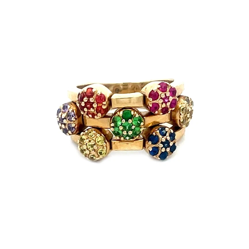 Anillo de oro Sonia B Galerie de Bijoux piedras preciosas amarillo 14k 3 filas banda flexible Foto 1 de 4