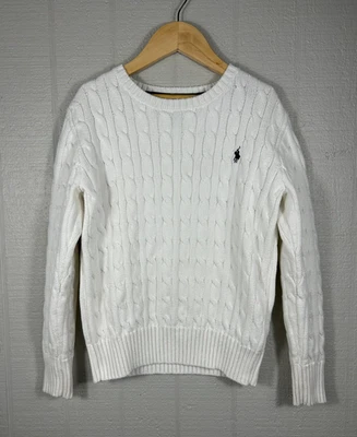 Usado en Excelente Condición Polo Ralph Lauren Niños Blanco Grueso Cable Tejido Suéter Talla M 10 12 Algodón Foto 1 de 4
