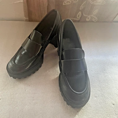 H&M Shoes Womens Size 36 Black Chunky Loafers Penny Lug Sole Block Heel Platform - Image 1 of 4