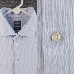 Armani Slim Blue Striped Cotton 16 Luxury Mens Shirt Long Sleeve Button Up Adult - Picture 1 of 24