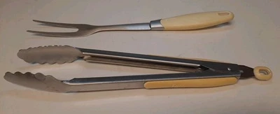 EKCO Locking Tongs & Meat Fork Stainless Steel Large Size 13" Hanging Utensils - Image 1 of 4