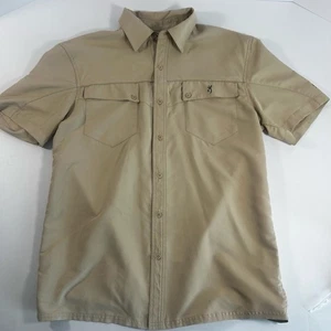 Browning Mens Button Up Size Medium Khaki Tech Logo Outdoor Performance - Picture 1 of 10