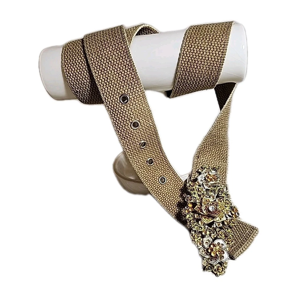 Cinturón de lona accesorio de moda para mujer 42" con hebilla esmaltada con joyas  Foto 1 de 4