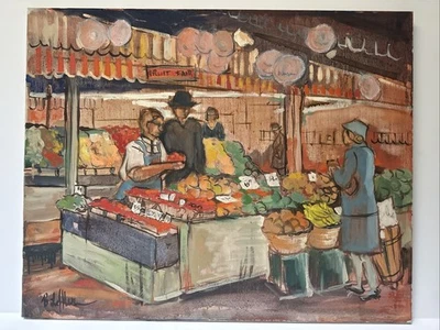 PRODUCE TIENDA PINTURA REGIONALISMO AMERICANO URBANO FRUIT STAND CALLE ÓLEO GRANDE Foto 1 de 4