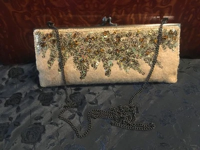 BOLSO DE MANO/CIERRE BESO DE HOMBRO MOYNA MEZCLA LANA TOSTADA TELA ACOLCHADA DE COLECCIÓN Foto 1 de 4