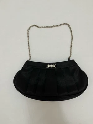 Jessica McClintock маленький черный атлас вечер сумка цветочный со стразами верхняя цепочка - Изображение 1 из 4