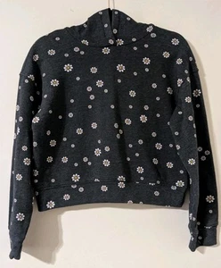 OLD NAVY GIRLS XL 14-16 DARK GRAY DAISY FLOWER HOODED CROPPED SWEATSHIRT TOP - Picture 1 of 5