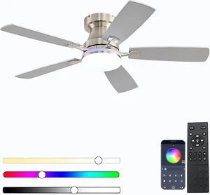 Ceiling Fans with Lights, 48 Inch Low Profile Ceiling Fan with Light and Remote - Picture 1 of 11