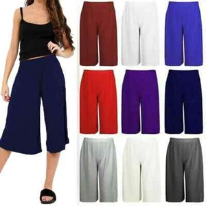 Womens Plain Culottes Ladies Elasticated Waist Shorts Pants Plus Size 8-30 - Picture 1 of 7