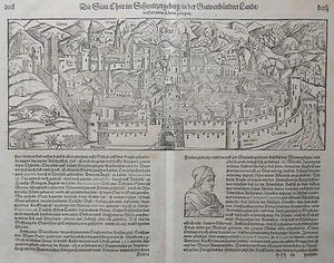 1580 S. MUNSTER - PETRI Original Woodcut antique view CHUR Grisons Switzerland - Picture 1 of 3